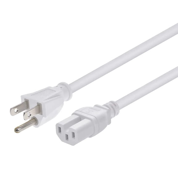 RiteAV Heavy Duty Power Cord - 6 Feet - White | NEMA 5-15P to IEC 60320 C15, 14AWG, 15A, SJT, 125V, for PCs, Monitors, Scanners, and Printers