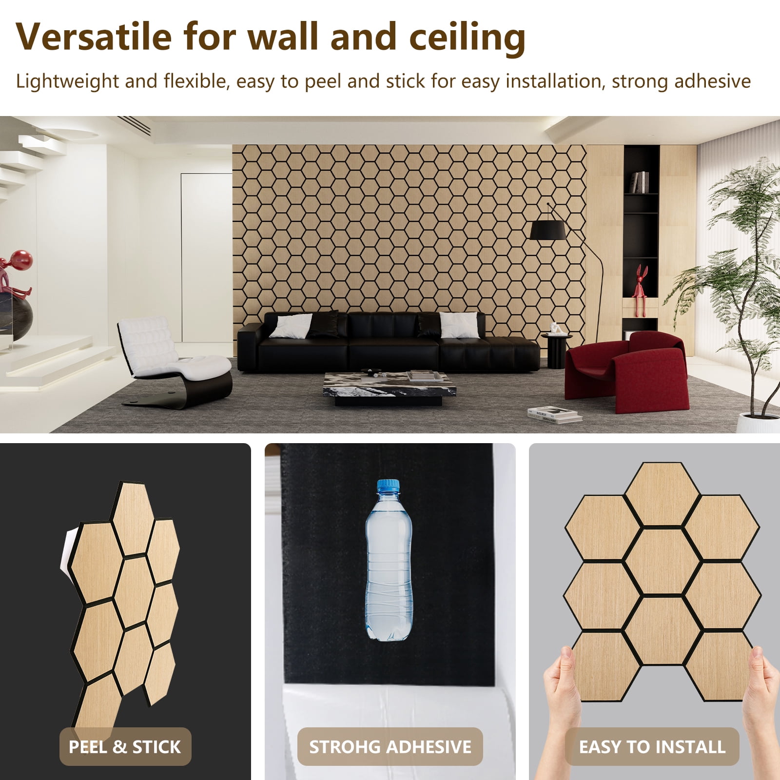 4 Packs Acoustic Wall Panels - Self-Adhesive 3D Wood Slat Wall Panel- Peel and Stick Sound Absorbing Panels for Noise Reducing - Feature Wall Decor for Home & Office
