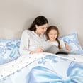 thumbnail image 4 of Feelyou Princess Bow-tie Blue Bedding Comforter Set 7 Pieces, Vintage Boho Damask Floral Full Bedding Set, Fairy Tale Bowknot Reversible Fitted Sheet Flat Sheet, Luxury Bedroom Decor, 4 of 8