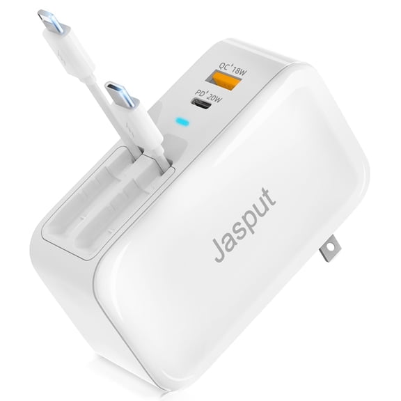 Retractable Phone Wall Charger,40W Dual  Block Wall Plug with USB-A /USB-C Ports,Travel and PD Fast Charging for Phone,Pad,Tablet and More