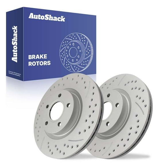 AutoShack Front Vented Drilled & Slotted Coated Brake Rotors Silver Matte Finish 2-PC Set Replacement for 2013-2019 Ford Escape 2013-2017 Ford C-Max 2004-2012 Volvo S40 TurboGuard 11.81" (300 mm)