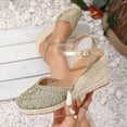 thumbnail image 3 of Espadrilles for Women Knitted Closed Toe Ankle Strap Gladiator Wedge Sandals Breathable Hollow out Casual Thick Sole High Heels Green Size 7.5, 3 of 6