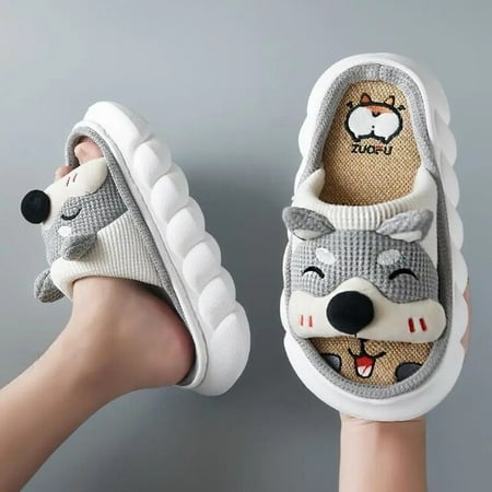 

Linen Slippers Husky Upper Women Summer Thick Bottom Indoor Couple Home Non-slip Spring Autumn Cotton Linen Sandals Slippers