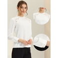 thumbnail image 2 of Blusas elegantes para mujer con cuello alto y manga larga con panel de encaje blanco XL, 2 of 6