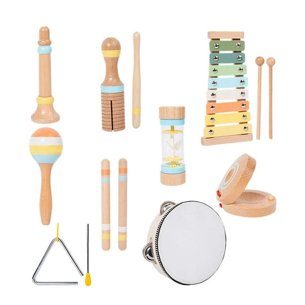 Juego de instrumentos musicales para bebés, instrumentos de percusión de madera, juguete interactivo 9 piezas