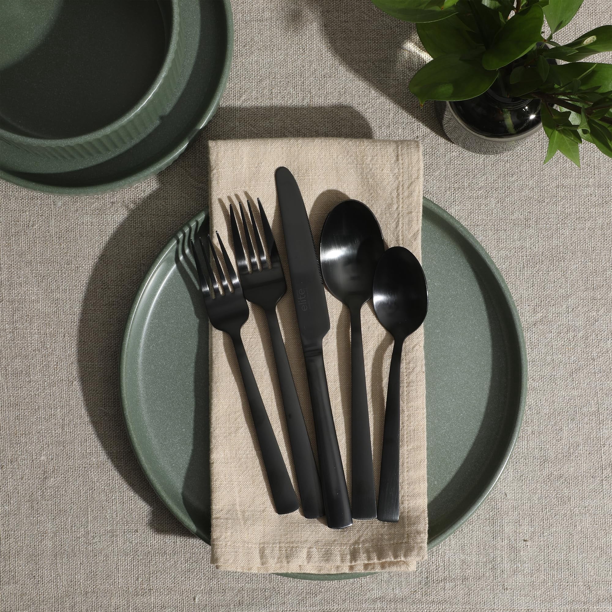 Gibson Elite Earlston 20 Piece Stainless Steel Flatware Set in Black