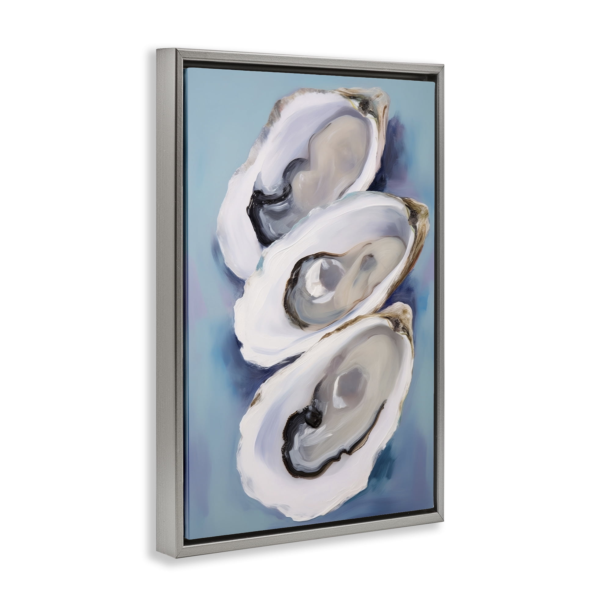 Stupell Industries Three Oyster Shells Animals & Insects Painting Gray Floater Framed Canvas Art Print Wall Art, 21 x 31