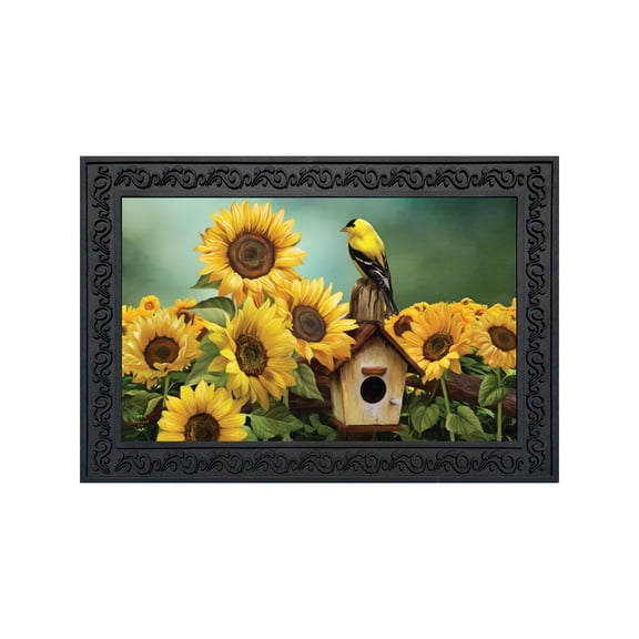 Briarwood Lane Spring Doormat 30x18 Indoor Outdoor Goldfinch and Sunflowers Summer For Spring Doormat