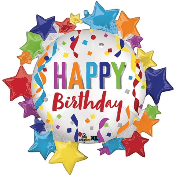 LoonBalloon 30 Inch Colorful Starburst Birthday Medium Size Balloon - Festive & Fun
