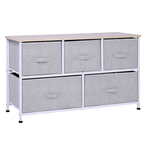 40" L 5 Drawer Horizontal Storage Cube Dresser Unit Bedroom Organizer Livingroom Shelf Tower with Fabric Bins