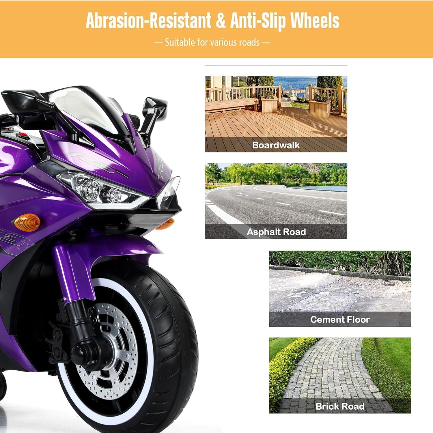 HONGLONG 12V Motorcycle for Kids, Children Battery Motorcycle 2 Wheels Motorbike Ride on Kids Electric Motorcycle with Lighting Wheels/LED Lights, Music, Purple