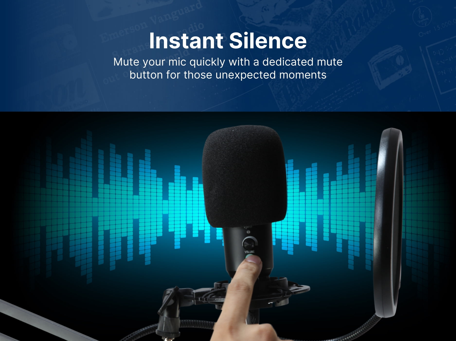 Emerson EAM-9051 USB Gaming & Streaming Condenser Microphone with Pop Filter and Shock Mount, Black