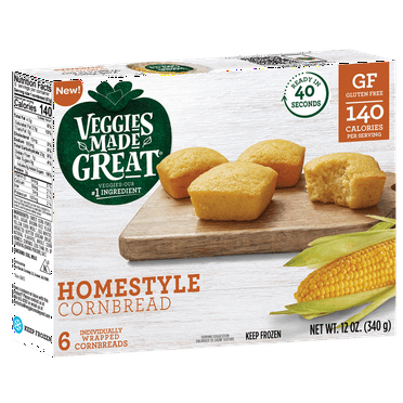 Veggies Made Great Homestyle Cornbread, 12 Ounce, 6 Count Box, (Frozen)
