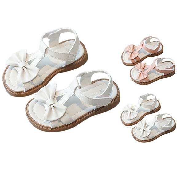 HAOTAGS Toddler Girls Sandals, Elastic Band Open Toe Hook & Loop Beach Shoes for Toddler White 2 T