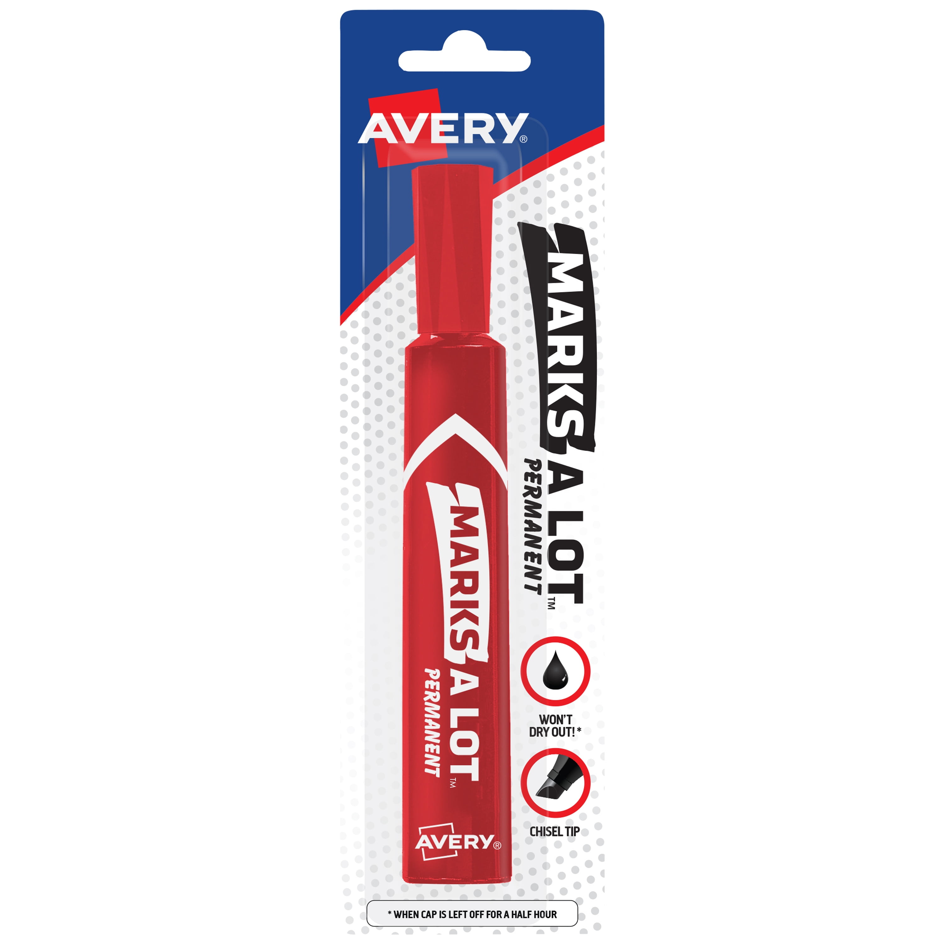Avery Marks A Lot Permanent Markers, Regular Desk-Style, 1 Red Marker