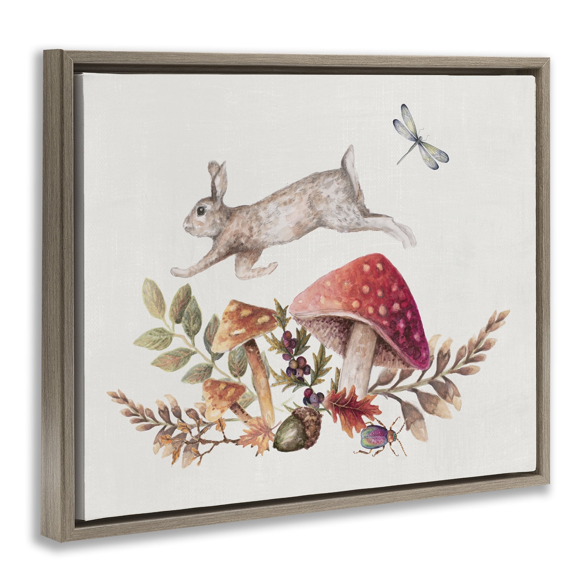 Stupell Industries Rustic Botanicals & Hare Botanical & Floral Painting Brown Floater Framed Canvas Art Print Wall Art, 21 x 17