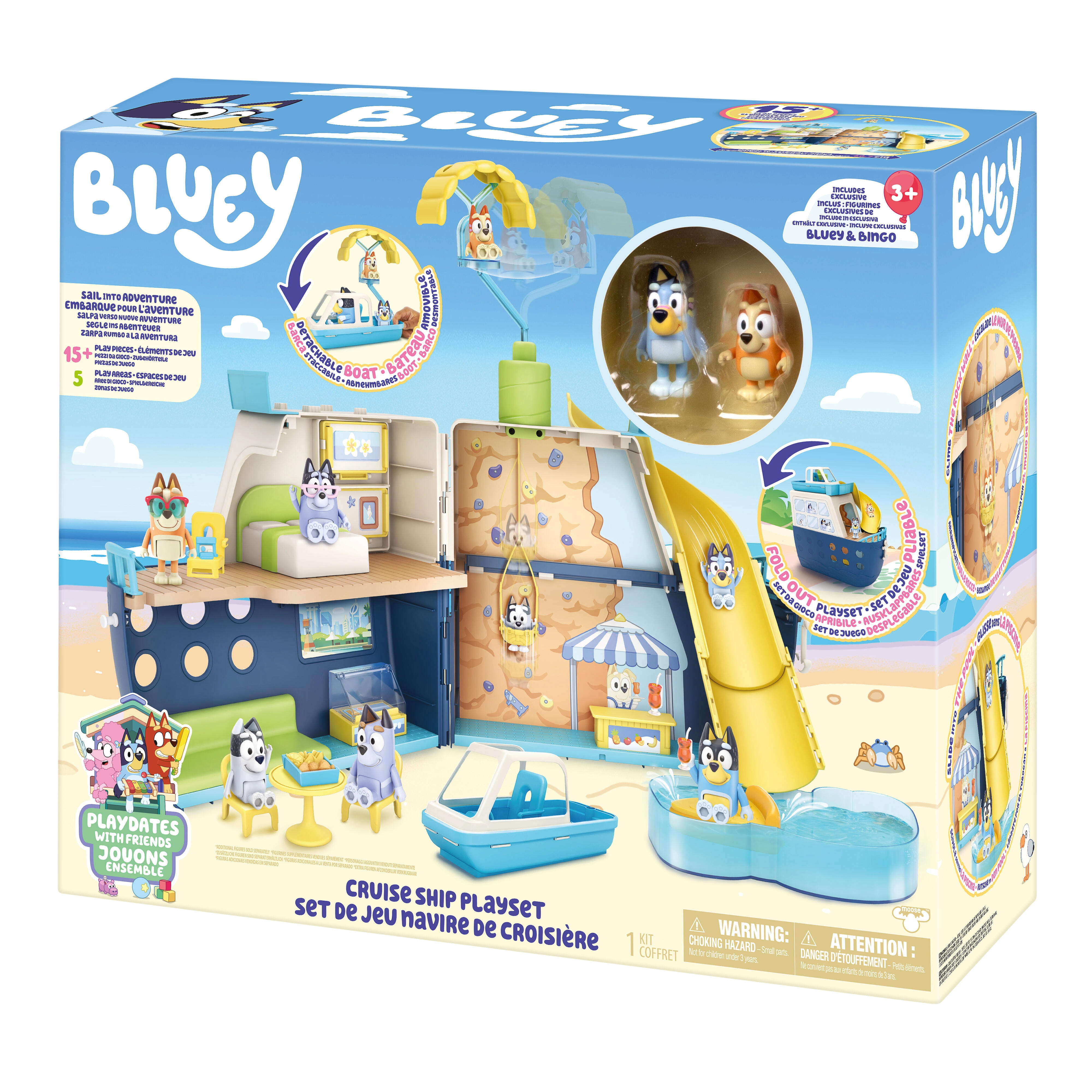 Bluey Cruise Ship Playset, Features 5 Play Areas, 15+ Accessories, Sticker Sheet, & Exclusive Bluey & Bingo Figures , Ages 3+