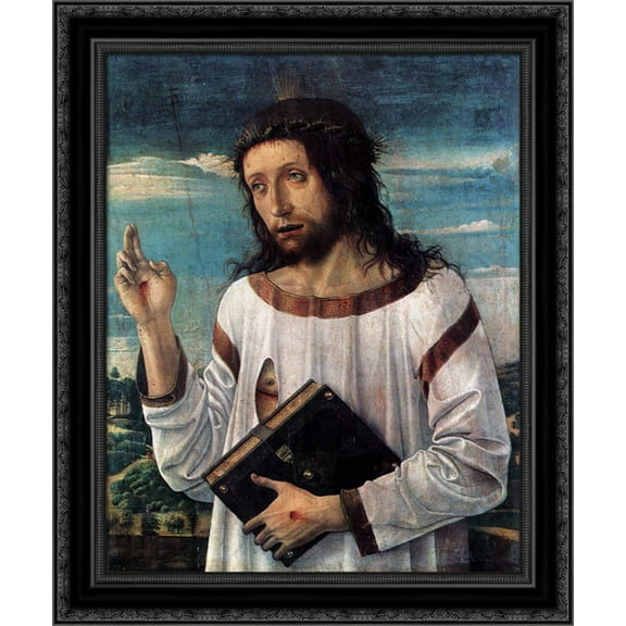Christ Blessing 20x24 Black Ornate Wood Framed Canvas Art by Bellini, Giovanni