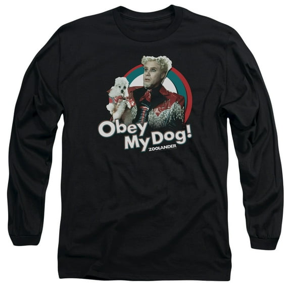 Zoolander Obey My Dog Long Sleeve Adult 18/1 T-Shirt Black