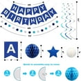 thumbnail image 3 of Clearance!Bandera azul de feliz cumpleaños y banderines con bandera bonita,círculo de papel,guirnalda de confeti,serpentinas en forma de remolino,bola de panal para decoraciones, 3 of 7
