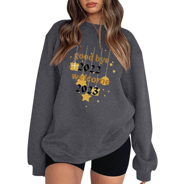 Gibobby Sudadera de mujer Sudadera suelta casual con estampado navideño de manga larga con cuello redondo para mujer de manga larga(Gris oscuro,XL)