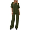 thumbnail image 3 of VBVC Women's 2 Piece Baggy Sweatsuit Sets,Crew Neck T-Shirt and Straight-Leg Pants For Women,Ladies Summer Short Sleeve Lounge Sets with Pockets,Army Green,S-2XL, 3 of 9