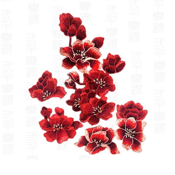1 Set Large Long Red Magnolia Blossom Floral Lace Fabric Embroidery Trim Applique Lace Motif Venise Embossed Patches for Sewing(Red Magnolia)