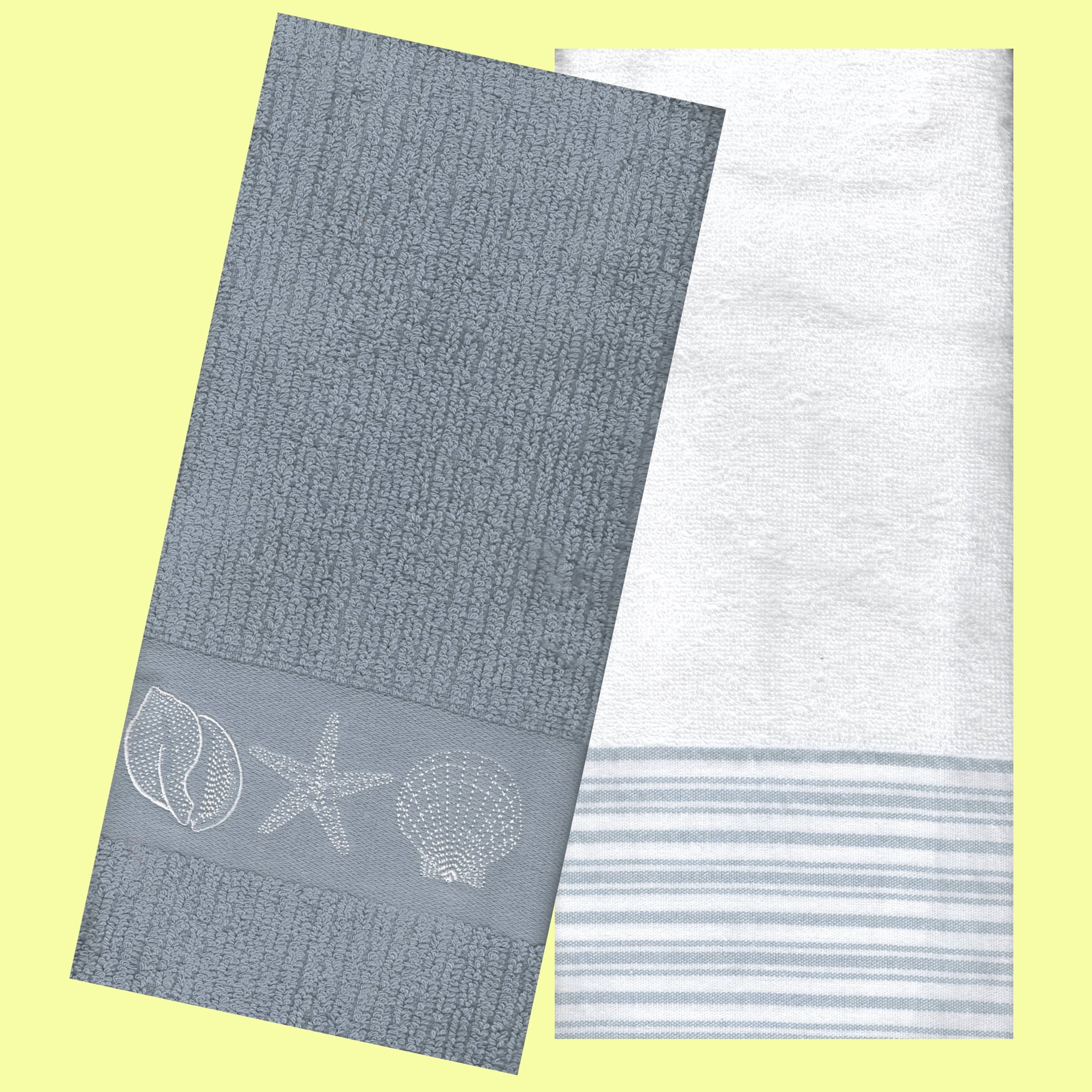 Gray Ribbed Bath Hand Towel Sea Shells, 2 Piece, White with Stripes  Bathroom The Big One