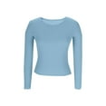 thumbnail image 5 of Women's Spring Ribbed Knit Sweater Long Sleeve Crewneck Shirts Slim Fitted Casual Basic Tee Tops Fashion Clothes Light Blue S, 5 of 7