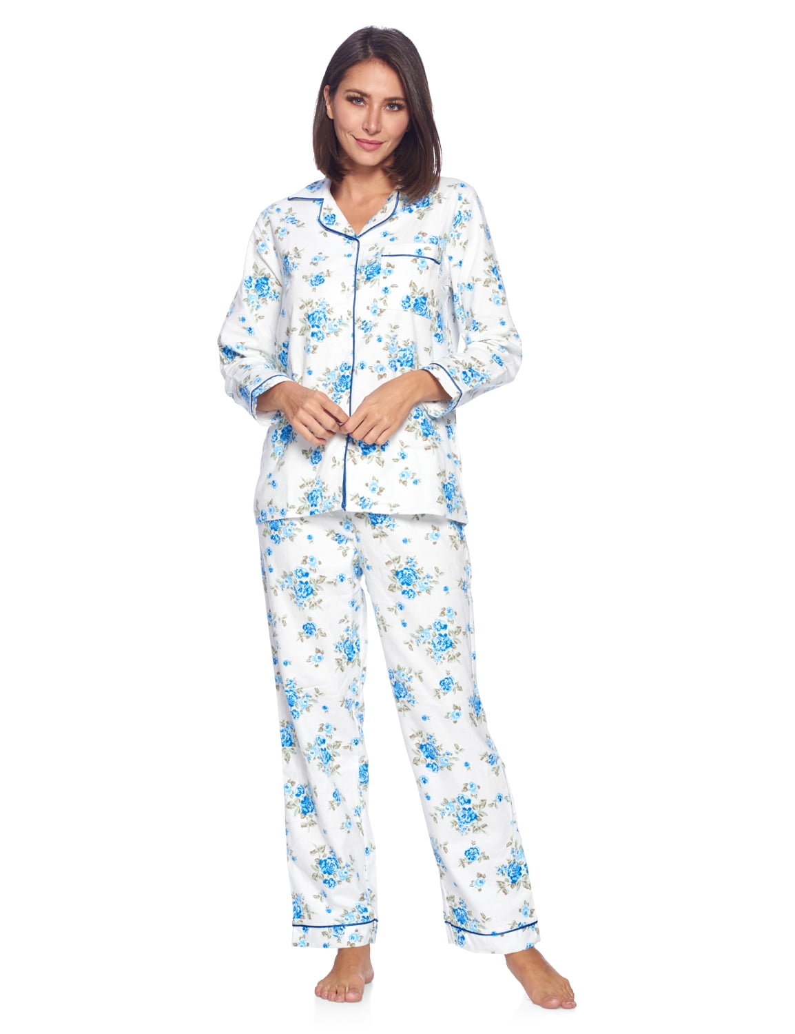 Casual Nights Women's Flannel Long Sleeve Button Down Pajama Set