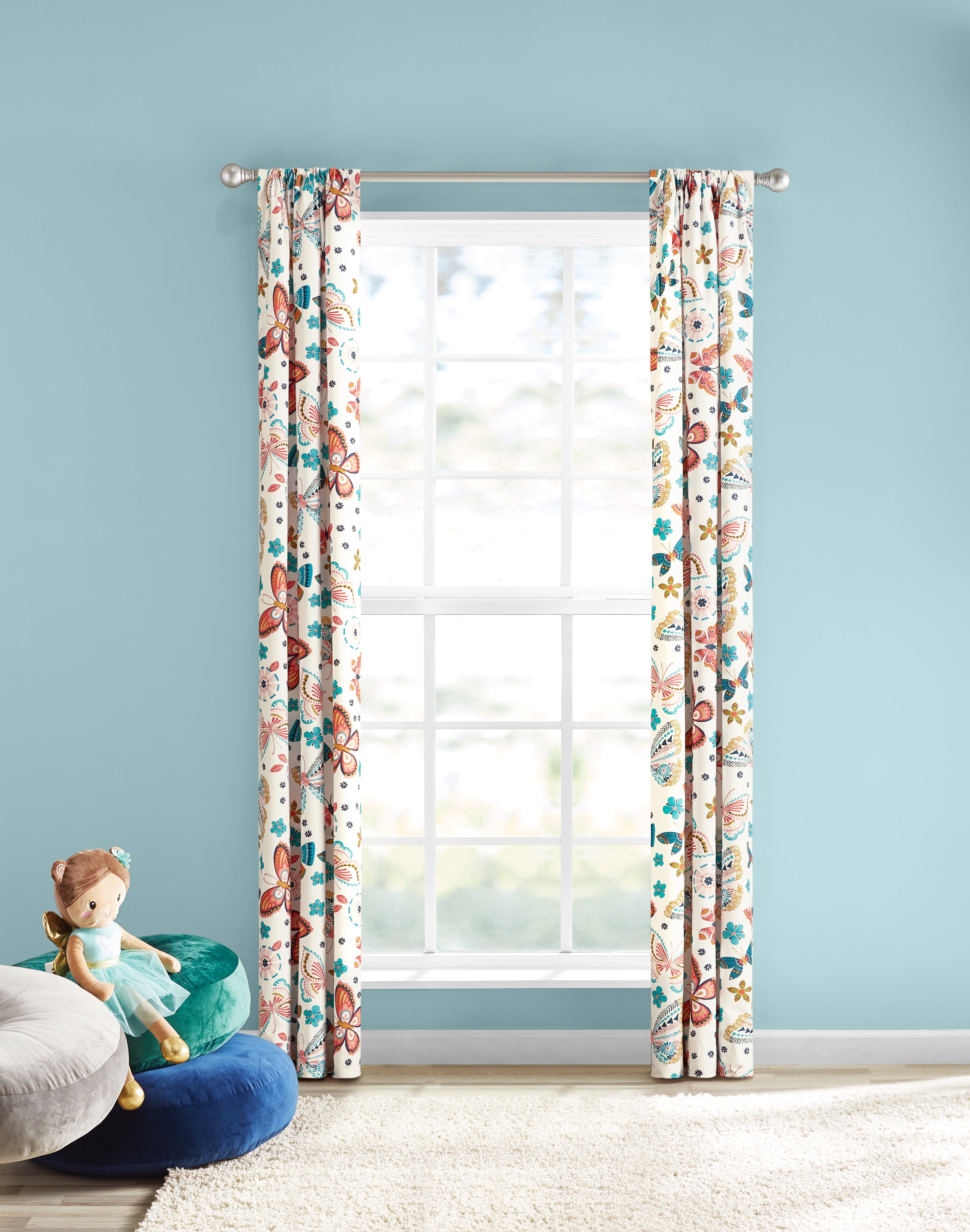 Your Zone Print Room Darkening Curtain Panel Pair, Set of 2, Multi-Color Butterfly, 30" W x 84"L