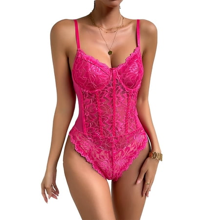 Biezeib Women Exotic Babydoll Pajamas Corset Waist Backless Floral Lace Lingerie Bodysuit for Erotic Cosplay Sleepwear