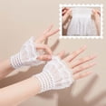 thumbnail image 3 of 2 pares de puños de encaje, 2 estilos, blanco, gótico, floral, con volantes, puños en capas, mangas postizas desmontables, puños elásticos de encaje, guantes cortos de encaje., 3 of 6