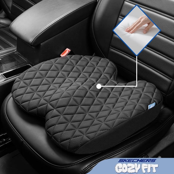 Skechers Cozy Fit Car Seat Cushion, Memory Foam Seat Cushion,Plush Soft Comfort Pad, Ergonomic Support for Car Office Chair, Breathable Non-Slip,Black
