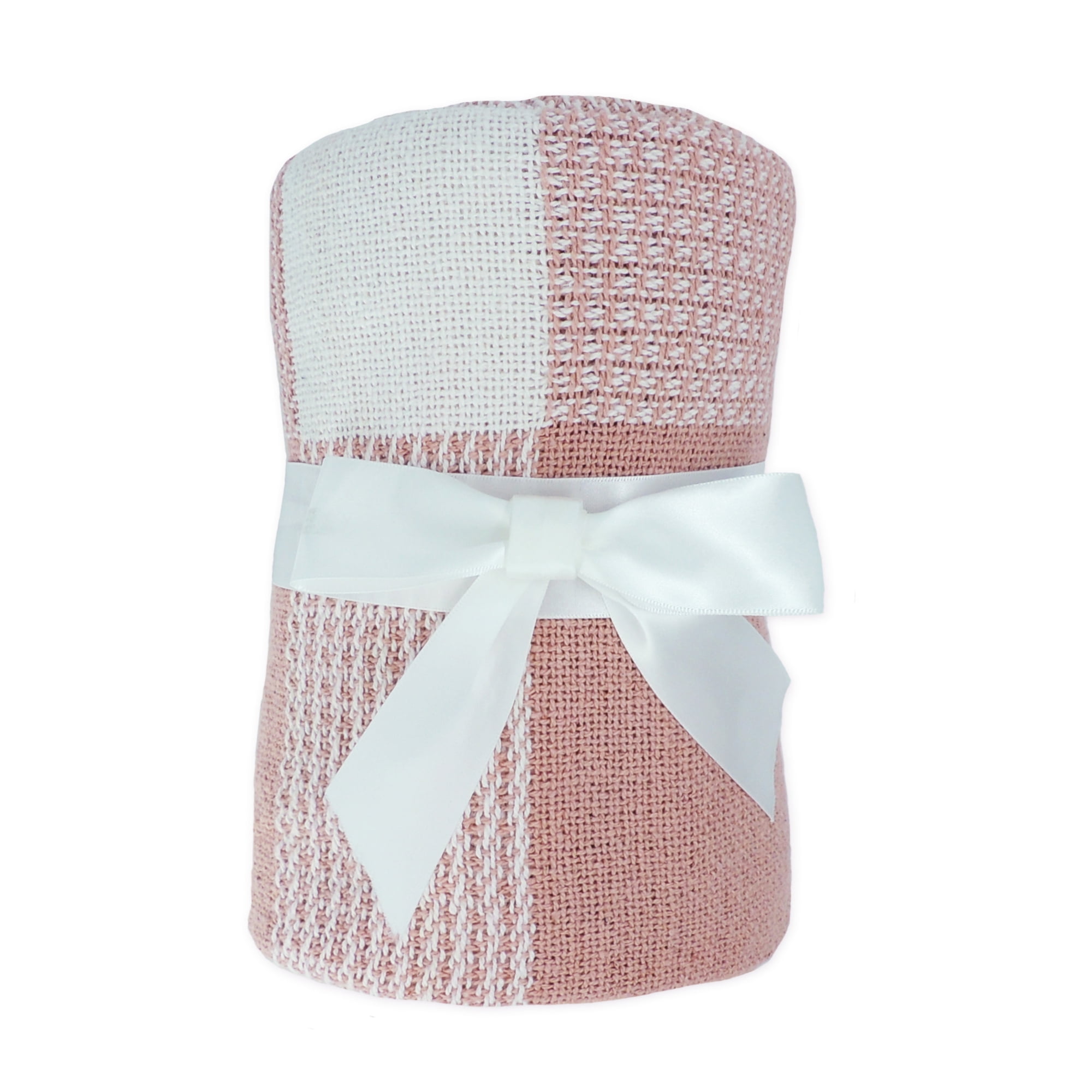 Ox Bay Pink/White Tartan Plaid Cotton Throw Blanket, 50" x 60"