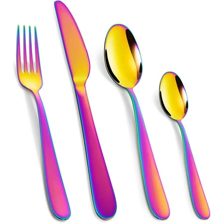 

24-Piece Rainbow Stainless Steel Cutlery Set for 6 Mirror Polished and Dishwasher Safe