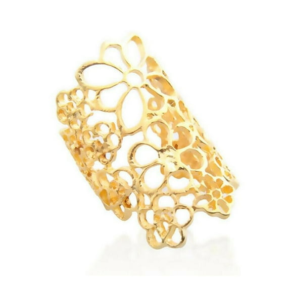Guodhu Gothic Vintage Black/Golden Ring for Women Jewelry Bohemian Hollowed out Flower Wide Band