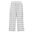 thumbnail image 5 of Zysthvn Women Capri Pants Straight Leg Plaid Summer Casual Cropped Pants for Women Button Drawstring with Pockets Loose, 5 of 5