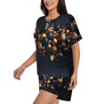 thumbnail image 2 of Kdxio Elegant Golden Blue Ornaments Print Pajamas Sets for Women Short-Sleeved Pjs with Lounge Shorts Two Piece Sleepwear S-4XL, 2 of 5
