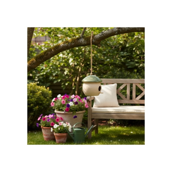 Decorative Bird House Feeder for Outdoors - Round Hanging Bird Feeder for Windows, Yard, and Garden Display - Charming Bird Houses for Outside Patio, Backyard, and Tree Decoration - 6", Green