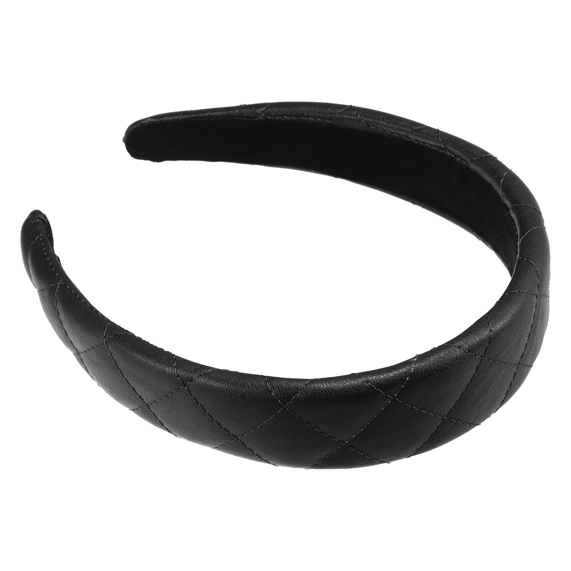 Unique Bargains 1 Pc Checkered Pattern Padded Headband Hairband for Women Faux Leather Black 1.2