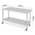 thumbnail image 3 of YUSAZENS Double Layer Stainless Steel Workbench 60 x 24 x 35 Inch, Mobile Workshop Worktable with Wheels and Rear Back Panel, 3 of 8
