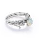 thumbnail image 3 of JeenMata Anillo Nupcial con Diseño de Hoja de Rama de Moissanita y Ópalo de Fuego Redondo de 0,65 Quilates Engastado en Garras con Solitario en Baño de Oro Blanco de 18 K sobre Plata, 3 of 6
