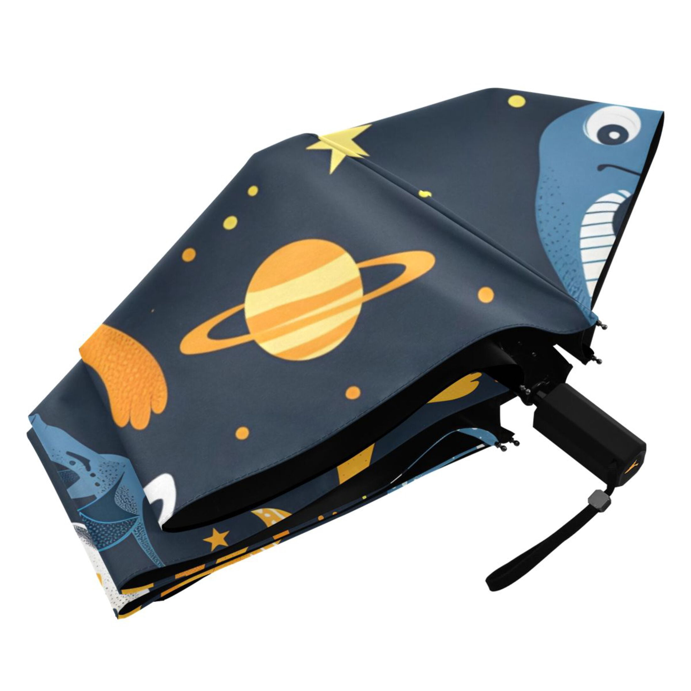 Cute Dinosaurs in Space Compact Sun Umbrella Windproof Travel Umbrellas for Rain Strong Portable UV Protection