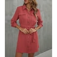 thumbnail image 6 of Women'S Long Sleeve Button Down Shirt Dress Casual Loose Tie Waist Adjustable Sleeve Length Dresses Mahogany L, 6 of 8