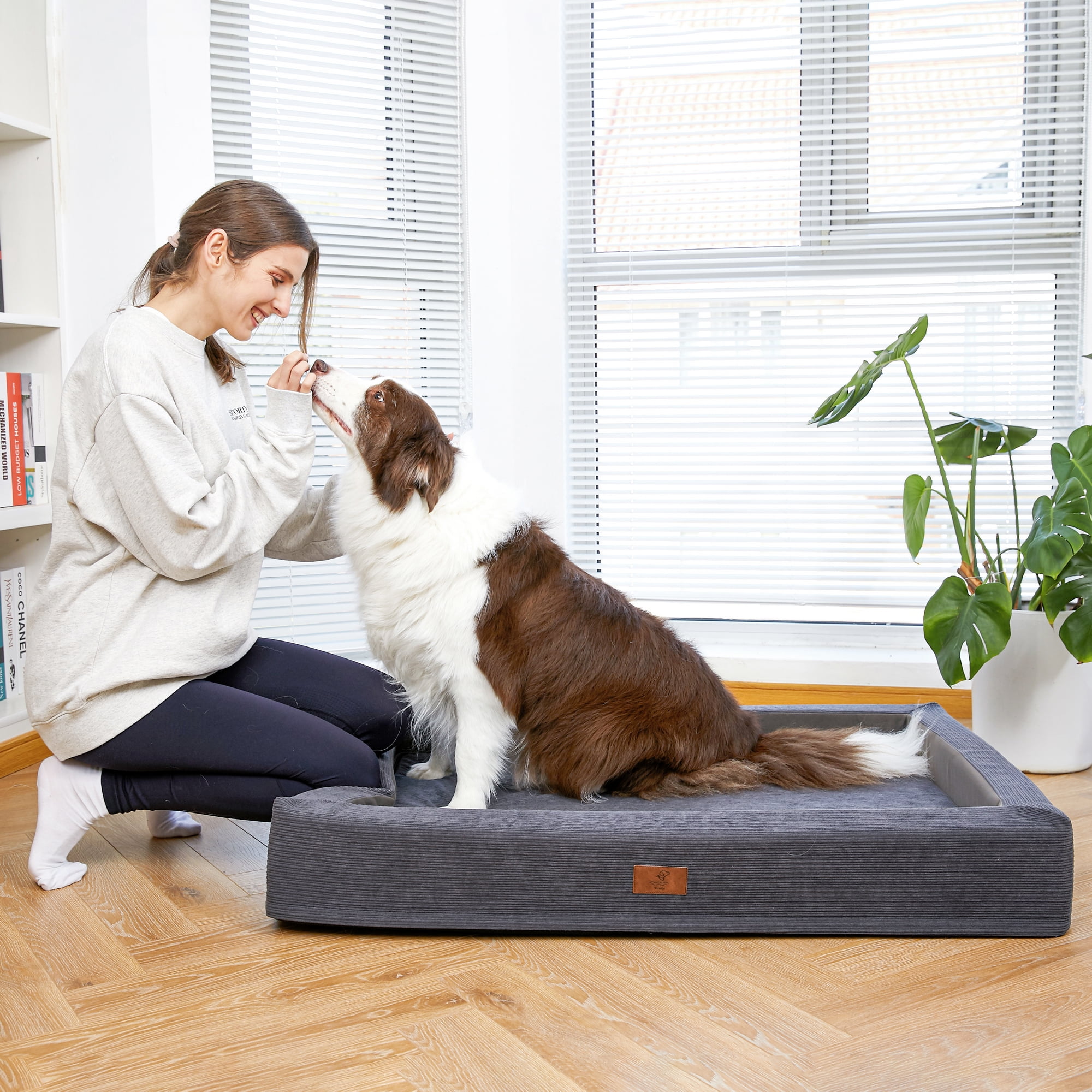 SheSpire Large Dog Bed Washable with Removable Bolster Waterproof Non Skid Bottom Grey Corduroy Walmart