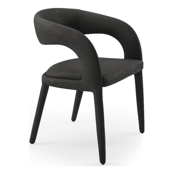 Benjara Cid Taya 24" Dining Chair- Open Back- Cushioned Black Faux Leather