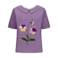 thumbnail image 4 of XWSHYW Blouses pour Femmes Liquidation $5 T-Shirt Décontracté Imprimé Mode Manches Courtes Col Poupée Mignon Coton et Lin, 4 of 4