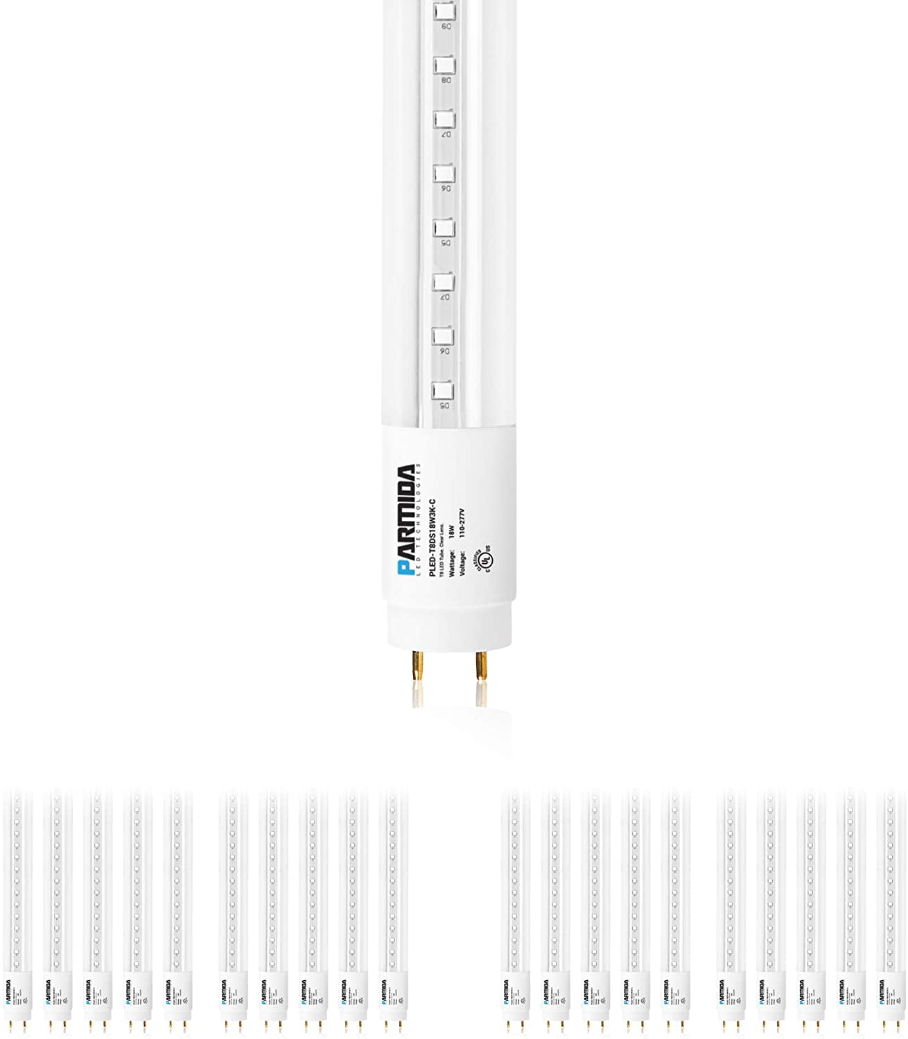 18W 4FT Parmida LED T8 Light Tube 2200lm, 40W Equivalent 20-Pack Type B