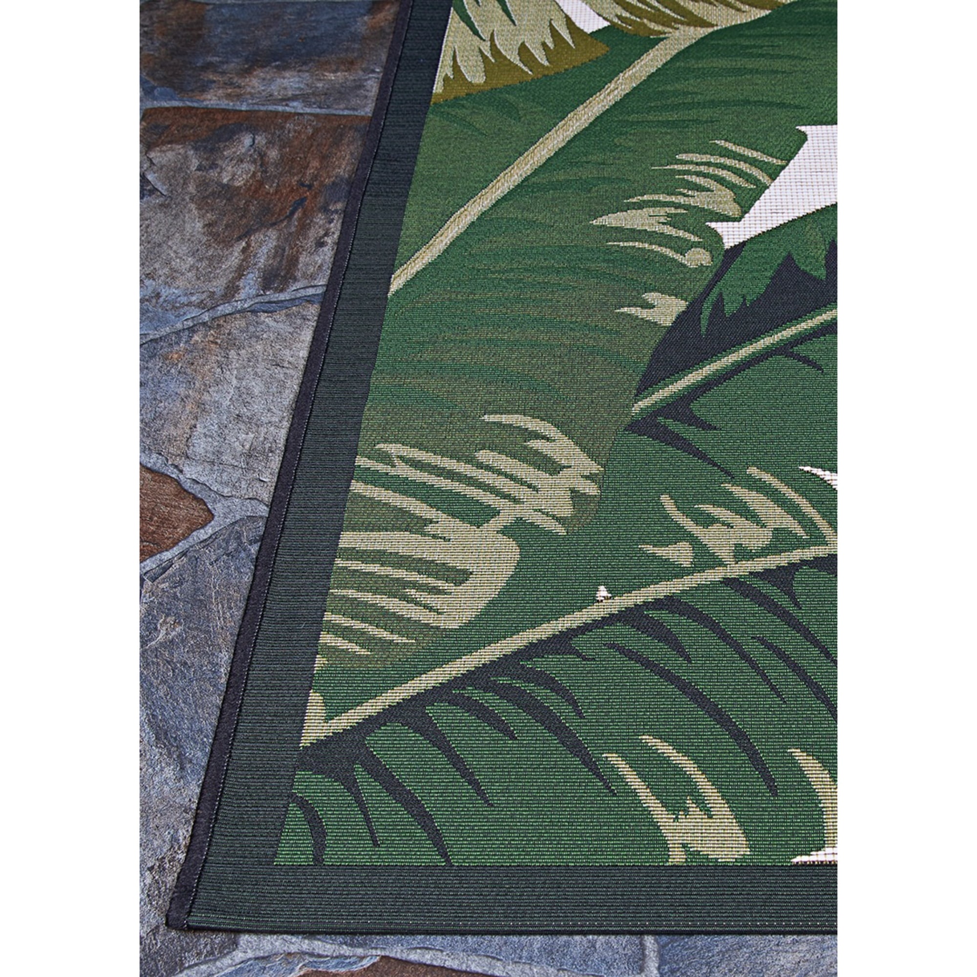 Couristan 5.25' x 7.5' Tropical Leaves Indoor Outdoor Area Throw Rug - Green and Cream